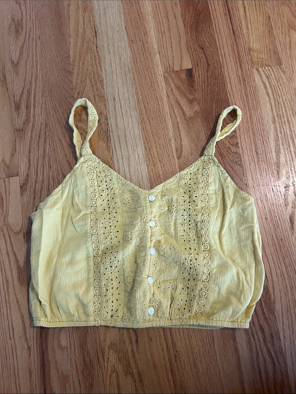 American Eagle Outfitters Yellow Eyelet Button-Front Cropped Cami